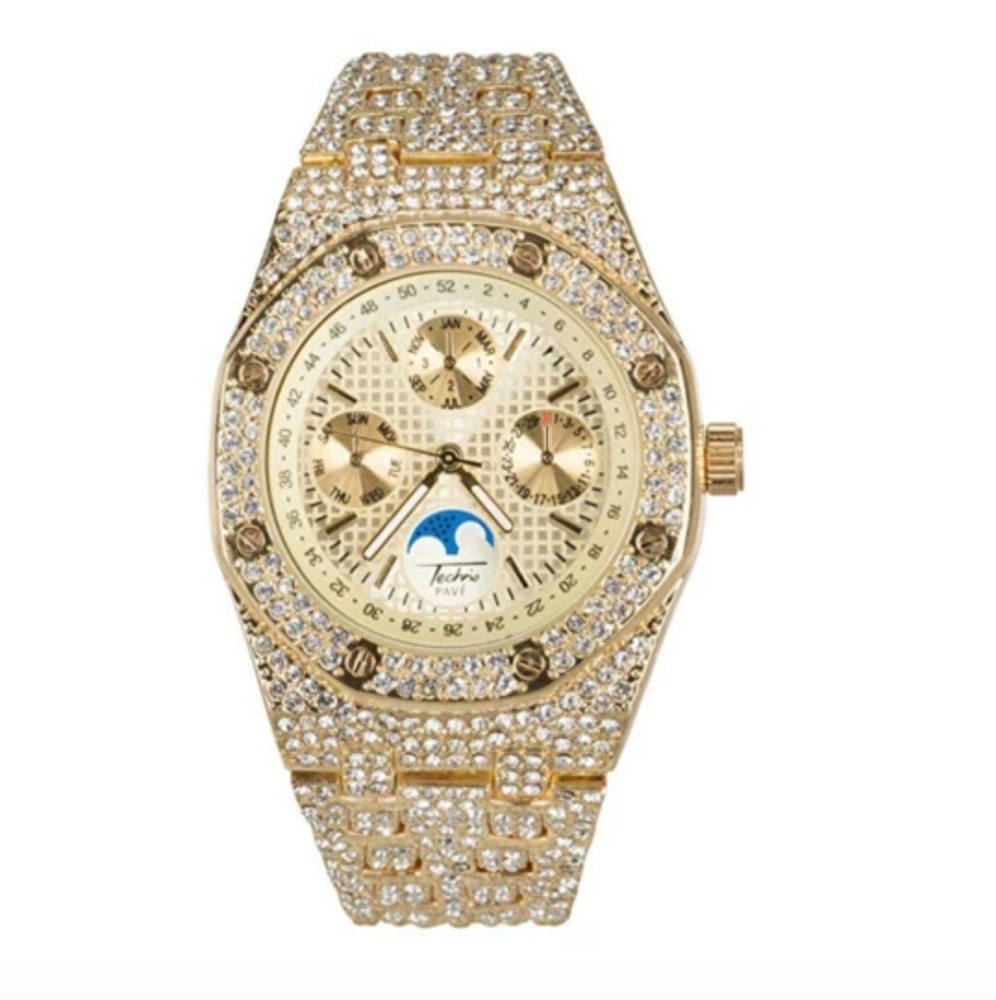Diamond AP Watch Octagonal Chronograph Watch Gold